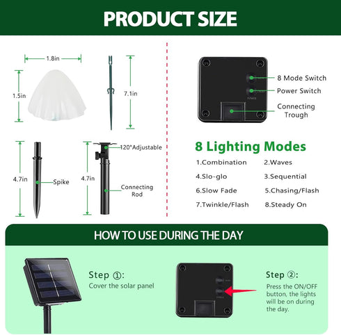 OZS 2PK 32LED 55FT 8 Mushroom Solar Garden Lights Outdoor, Solar String Lights Waterproof with Lighting Modes, Solar