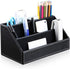 Black PU Leather Remote Controller Holder, Desk Caddy Stationery Organizer, L:9.45 x W:5.3 x H:4.3 inches
