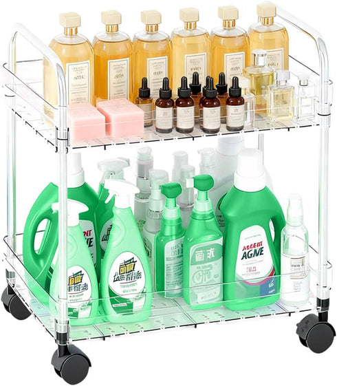 Betoveren 2 Tier Utility Rolling Cart with Wheels Multifunctional Storage Cart Under Desk Storage Organizer with Handle
