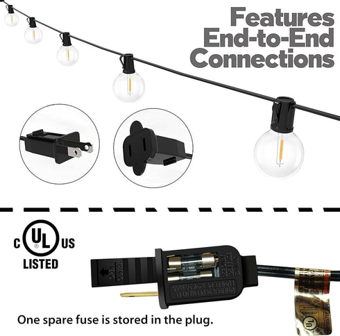 Lampat 50 Bulb 50Ft G40 Bulbs-UL Commercial String Lights, LED Lights Globe String Lights with Listd for Indoor/Outdoor