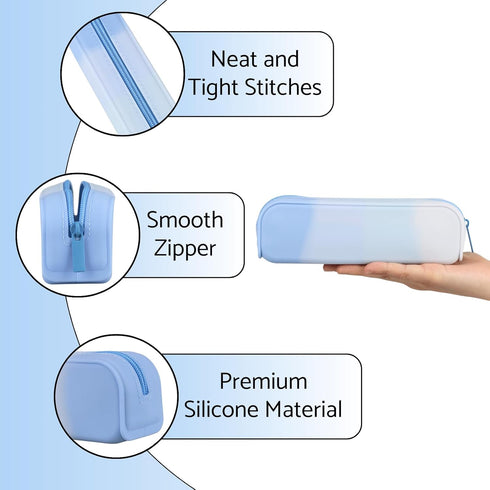 Pencil Holder Case, Gradient Color Silicone Waterproof Pouch, Portable Aesthetic Zipper Pencil Bag for School Supplies