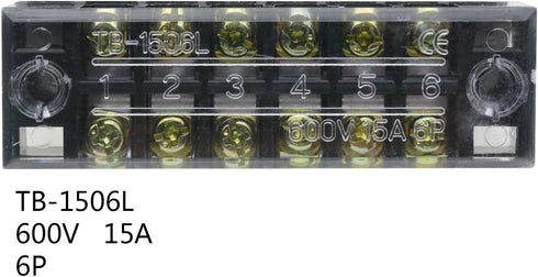 YXQ 600V 15A 6 Positions Double Row Screw Terminal Barrier Strip Block and 15A 6 Positions Jumper Strip