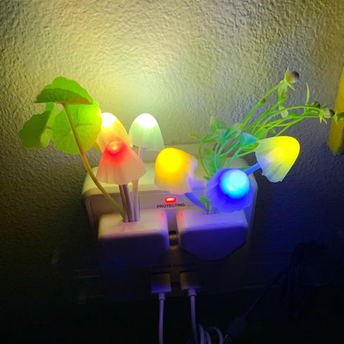 Warmstor 2 Pack Mushroom Night Light Plug-in, Lotus Leaves/Water-Weeds Mushrooms Colors Changing Nightlight Colorful