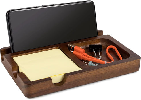S&A WOODCRAFT Office Desk Organizer with Sticky Note Holder, Pen Slot & Phone Stand, Includes 100 3x3 Inch Pages