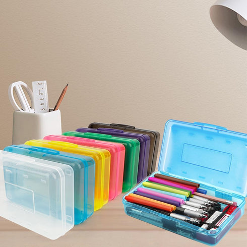 Pencil Box, Clear Pencil Case, Large Capacity Plastic Hard Pencils Case Crayon Box with Snap-Tight Lid Stackable