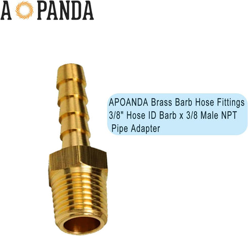 AOPANDA Brass Hose Barb Fitting, 3/8" Hose Barb to 3/8" NPT Male Air Hose Barb Fittings, Barbed Air Hose Repair Fitting Adapter Kit, 5 Pcs Hose Clamps (5-Pack) by AOPANDA