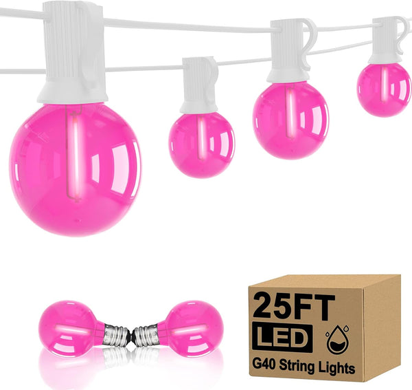 25FT G40 LED Outdoor Valentine's Day String Lights, Pink Valentine's Day Decorations