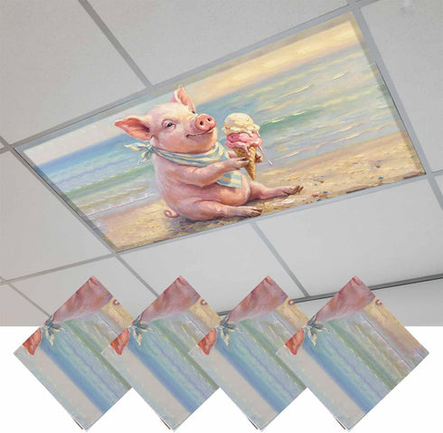 Yomandocix Ice Cream Pig Fluorescent Light Covers for Ceiling Lights 4x2 feet,4 Pack