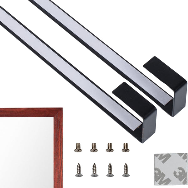 BLACK Over-The-Door Mirror Hanger Set (Heavy Duty) | Adjustable 14.5-inch Door Mirror Hooks with Protective Lining