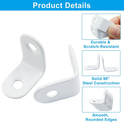 Bivethoi 20 25x25x16mm 90 Pcs L Shape Bracket, Stainless Steel White Shelf Brackets with Screws, Degree Corner Brace