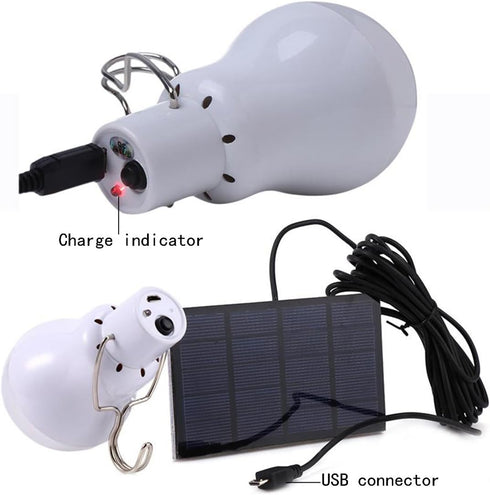 Solar Powered Lamp with Remote Control, Portable LED Bulb Lights, Solar Energy Panel, 350LM, Pack of 2