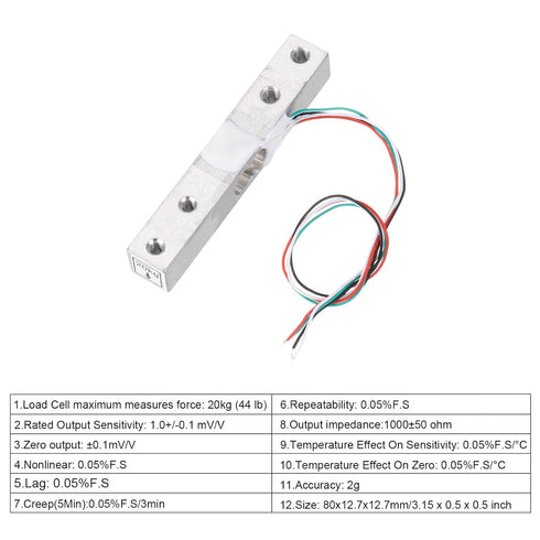 MECCANIXITY 4 Set Digital Load Cell Weight Sensor 20KG + HX711 Module, 24 Bit Precision A/D for DIY Kitchen Scale Kit
