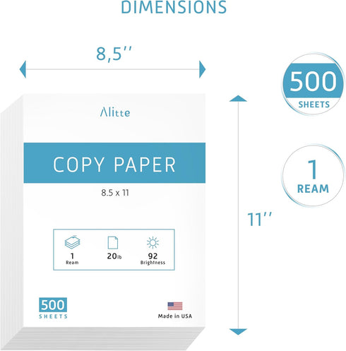 8.5 11 1 500 20 lb 92 Printer Paper - x White Letter Size Copy Paper, Ream Sheets Printing Paper for Documents Writing
