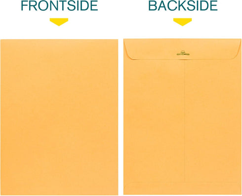 EnDoc 9 1/2 x 12 1/2 Clasp Envelopes - 10 Pack - Brown Kraft Gummed Seal Closure Heavyweight Paper for Home, Office