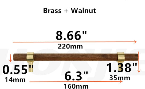 8.66"/220mm 4Pcs Drawer Pulls Brass Walnut Kitchen Wardrobe Cabinet Hardware Pull Handle Adjustable Hole Distance