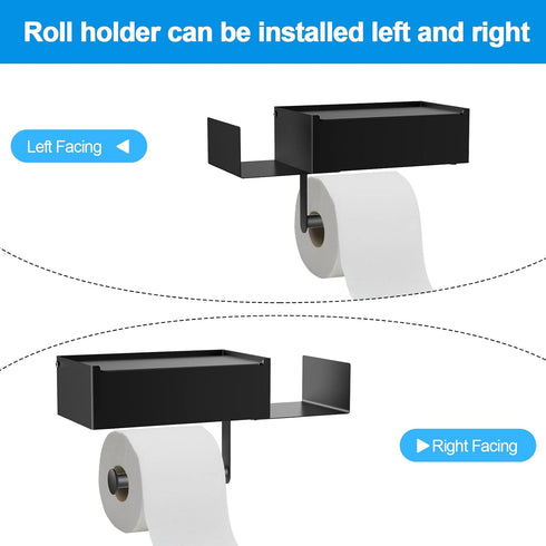FUNLEU Toilet Paper Holder with Shelf, Self Adhesive Toilet Paper Holder with Storage, Wipe Holder for Bathroom