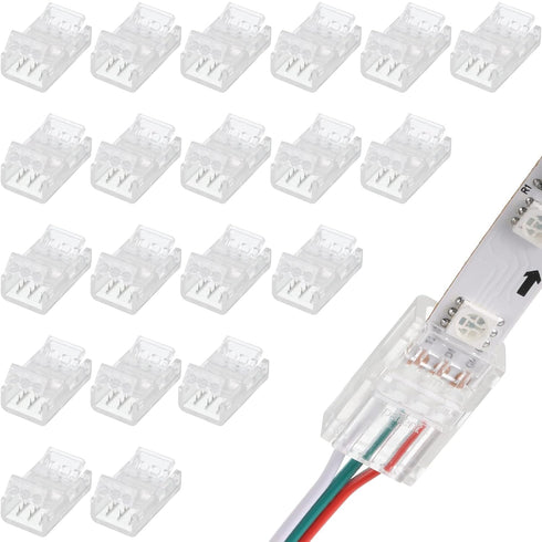 20 Pieces 3 Pin LED Light Connectors, Strip to Wire Quick Connector for 5050 LED RGB Strip Light