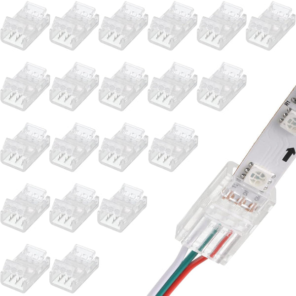 20 Pieces 3 Pin LED Light Connectors, Strip to Wire Quick Connector for 5050 LED RGB Strip Light