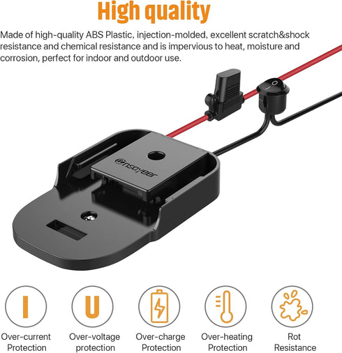 Power Wheel Adapter with Fuse & Switch, Secure Battery Adapter for Ridgid AEG 18V Hyper Lithium Battery