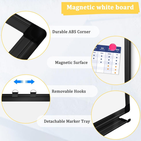 Double-Sided Magnetic Whiteboard, 24" x 18" Dry Erase Board, Black Aluminum Frame for Wall, Kitchen, Memo, School,