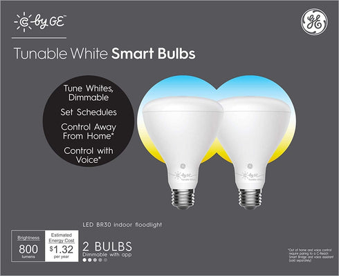 GE Lighting CYNC Smart Flood Light Bulbs, Bluetooth Enabled, Tunable White, Alexa and Google Assistant Compatible, Cool and Warm White (2 Pack), Packaging May Vary by Cync