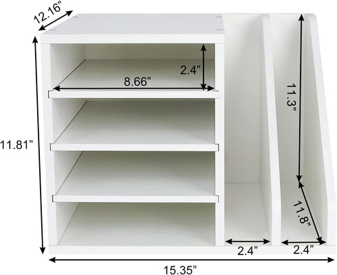 PAG Wood Desktop File Holder Organizer, Mail Sorter for File Folders, Mails, Envelopes, White