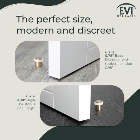 Pack of 2 EVI Door Stoppers - Brass Door Stopper with Screw Fastening and White Rubber Protector (0.79 x 0.99 Inch)