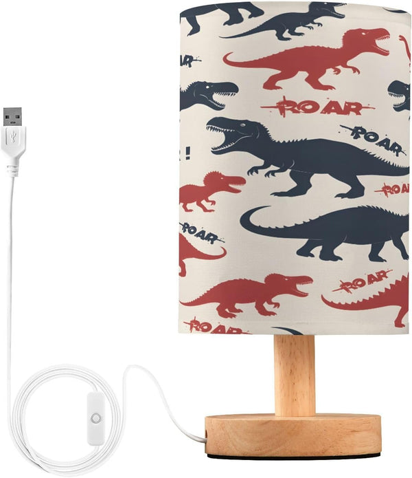ALAZA Silhouette Dinosaur Bedside Table Lamp with USB Port for Bedroom Nightstand