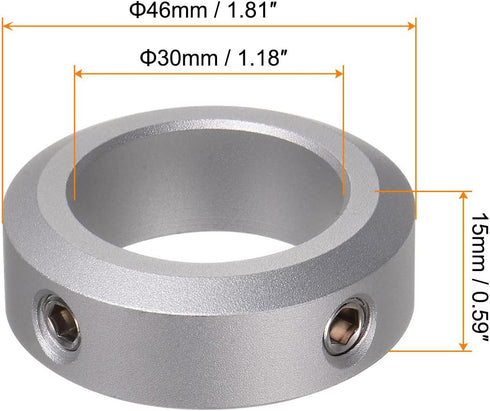 4pcs Shaft Collar 30mm Bore Aluminum Alloy Set Screw Shaft Collars, 46mm OD, 15mm Width, for Wheel Barrow Axle, Gearbox Assemblies, CNC Machine Tools, Industry, Anodization