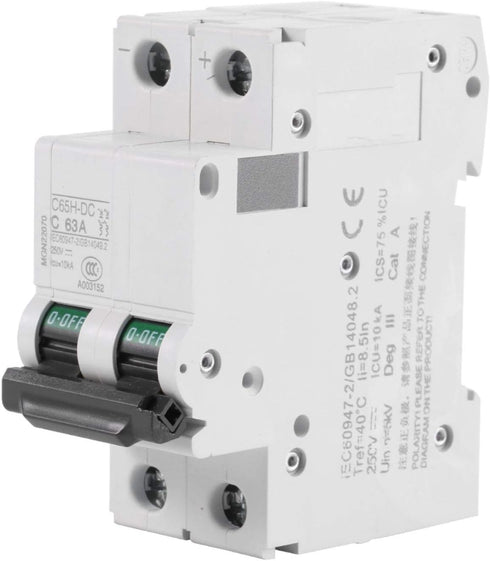 2-Pole Circuit Breaker 250V DC 2P Miniature Circuit Breaker 16A/32A/63A for Solar Panels Grid System (63A)