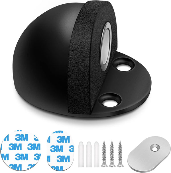 HUTLON Dome Shaped Magnetic Door Stop, Brushed Satin Black Soft-Catch Floor Holder, No Drilling, 1 Pack