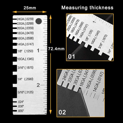 2 Pcs Stainless Steel Thickness Gauges, Wire Gauge Measuring Tool for Metal Sheets and Wire Thickness