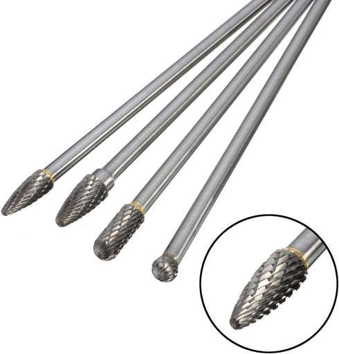 Wolfride 4pcs Long Shank Tungsten Carbide Burr Set, 6mm Shank Die Grinder Burr Set for Metal, 6-Inch Length