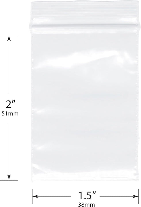Plymor 1.5" x 2" (Case of 1,000), 2 Mil Zipper Reclosable Plastic Bags by Plymor