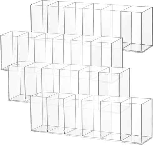 Juexica 4 Pack Clear Pencil Holder, Acrylic 6 Compartments Makeup Brush Organizer for Desk Accessories