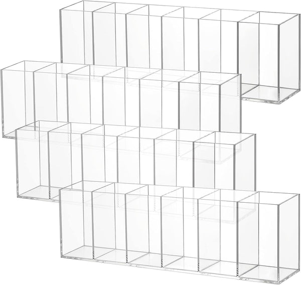Juexica 4 Pack Clear Pencil Holder, Acrylic 6 Compartments Makeup Brush Organizer for Desk Accessories