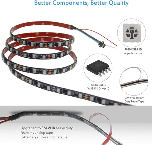 WS2811 16.4ft 300LEDs 12V Programmable IP65 3M ALITOVE RGB-IC Addressable LED Light Strip LED Strip Lights Dream Color