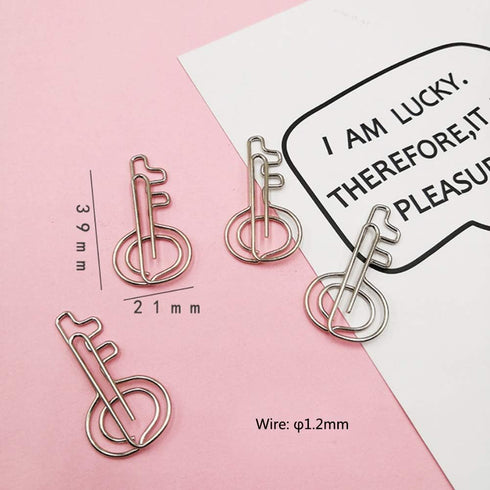 Rurili 20 Pieces Metal Key Shaped Wire Paper Clips for Home, School, Office Use (Silver)