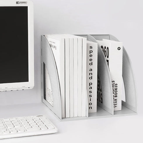SAYEEC Magazine File Holder, 3 Compartment Desktop Organizer for Notebooks and Documents, Gray
