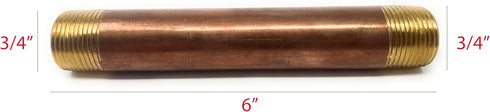 Metal Magery Brass Long Nipple, 3/4" X 3/4", 6" Length Male NPT Pipe Fitting for Plumbing