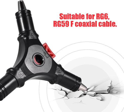 3 in 1 F Plug Coaxial Compression Tool, Coax Cable Stripper for Digital TV Installation Fitting Tool