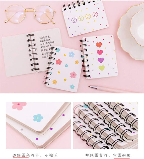 Yansanido Small Spiral Notebook, 4 Pcs 3.14 x 4.13 Inch, 4 Style Design, 80 Sheets - 160 Pages Journals for Study