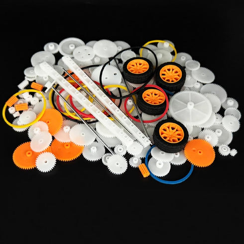 Nieustraszony 150PCS Plastic Gear Kit Toy Wheel with Shaft Axles Rubber Band Small