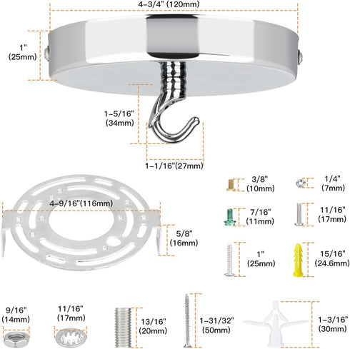 Helunsi 4-3/4 Inch 20lbs Ceiling Canopy Kit, Silver Chandelier Pendant Light Canopy Kit, Ceiling Light Cover Plate