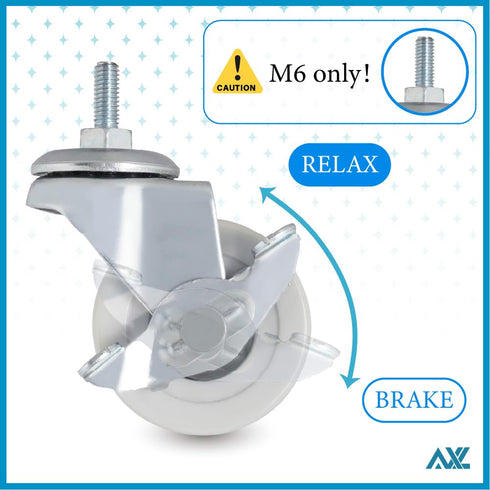 M6-1.0 2 Inch M6 15mm Set 4 (2 2 Threaded Stem Caster Wheels, PVC Silent Castors, x Replacement Wheels for Utility