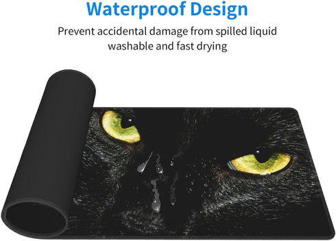 XL Cool Black Cat Gaming Mouse Pad, Large Non-Slip Rubber Mousepad, Long Extended 31.5'' x 11.8'' with Stitched Edges
