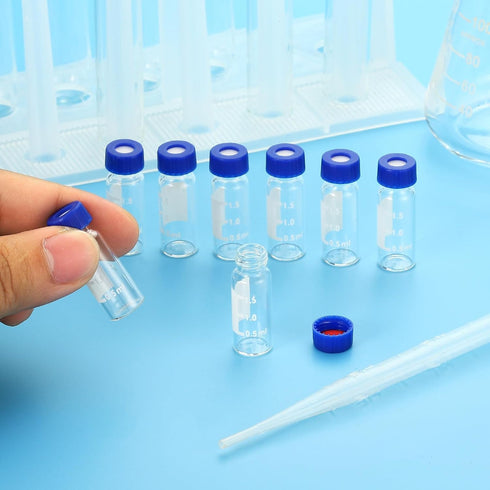 PATIKIL 2ml Autosampler Vial, 100 Pack Pre-Slit Septa HPLC/GC Vials, Lab Clear Vials with Screw Cap Writing Patch
