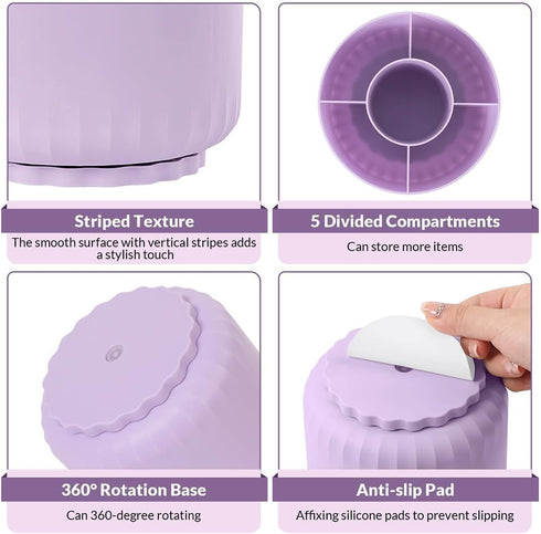 SKYDUE 360 Degree Rotating Desk Organizer, Purple Dual-Purpose Pencil Pen Holder with 5 Slots