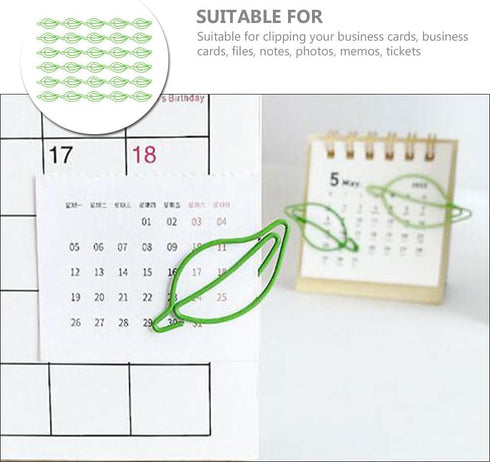 TEHAUX 30pcs Mini Paper Clips, Leaf Paper Clip, Small Stationery Clips, Office Paperclips, Bookmark Clip