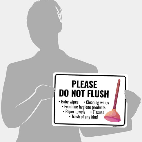 Sigo Signs 10x14 Inches, .040 Please Do Not Flush Baby Wipes Cleaning Wipes Sign, Rust Free Aluminum, Fade Resistant